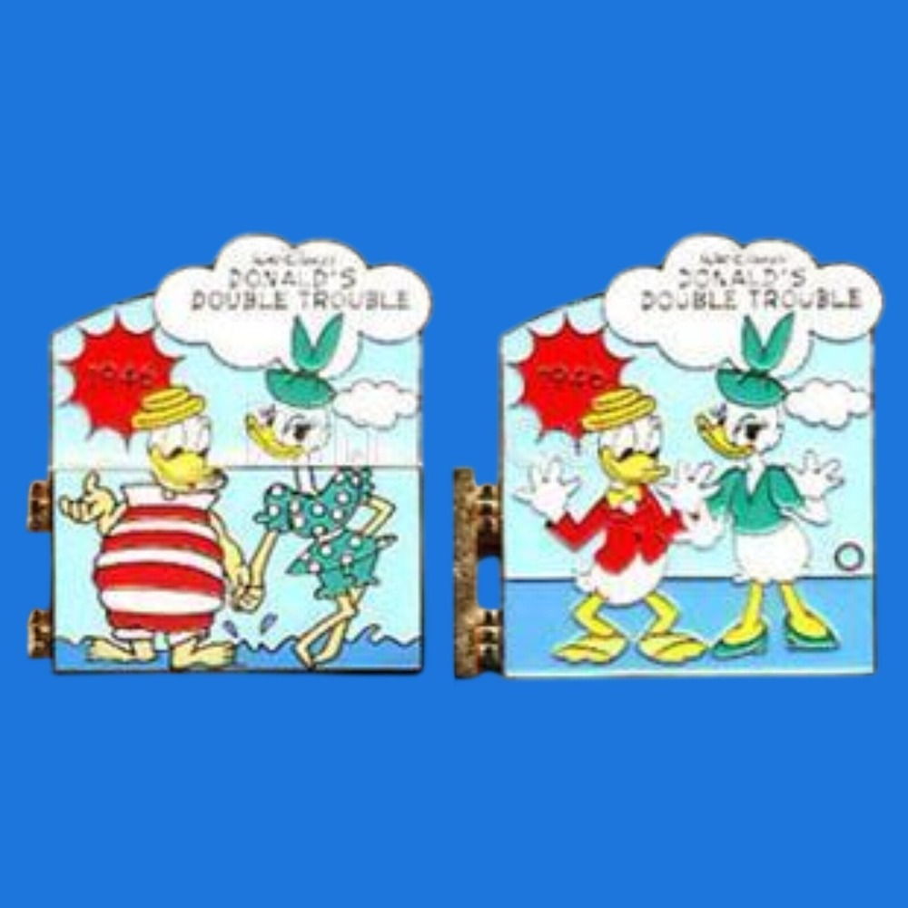 Vintage Disney Donalds Double Trouble Hinged Pin Daisy Duck Beach Japan Pin